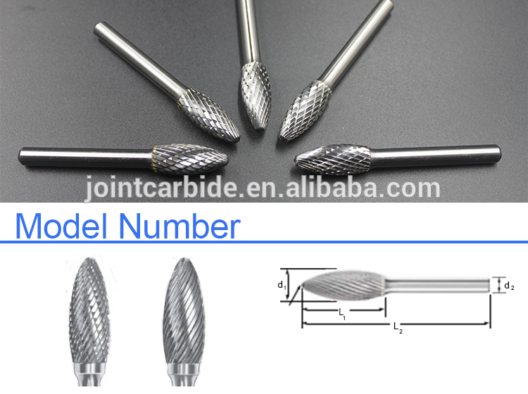 Flame - Shaped Tcarbide Burr Die Grinder Bit / 6mm Ball Head Carbide Rotary Burr