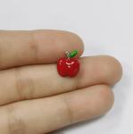 Delightful Red and Green Enamel Apple Earrings for Little Girls in 925 Sterling