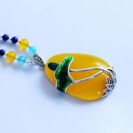 Natural Lapis Lazuli Strand Necklace with Silver Enamel Yellow Chalcedony