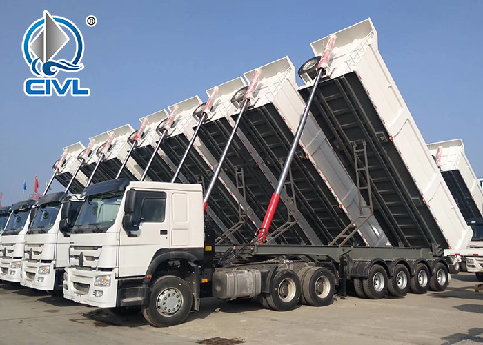 3 Axles 50 - 70T Sinotruk CIMC 45cbm Tipper Dump Trailer For Bauxite Ore Loading Dump Semitrailer