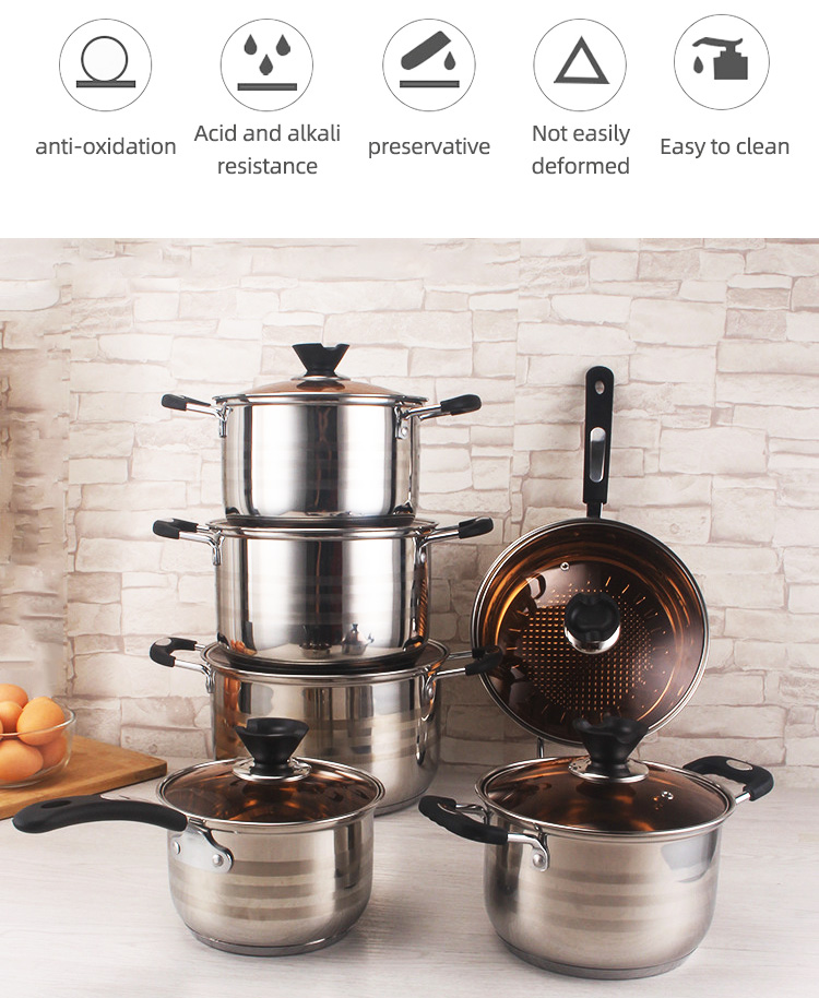 Best Sale Kitchen 12 Piece Cooking Pot Set Pot And Pans Stainless Steel Cookware Set