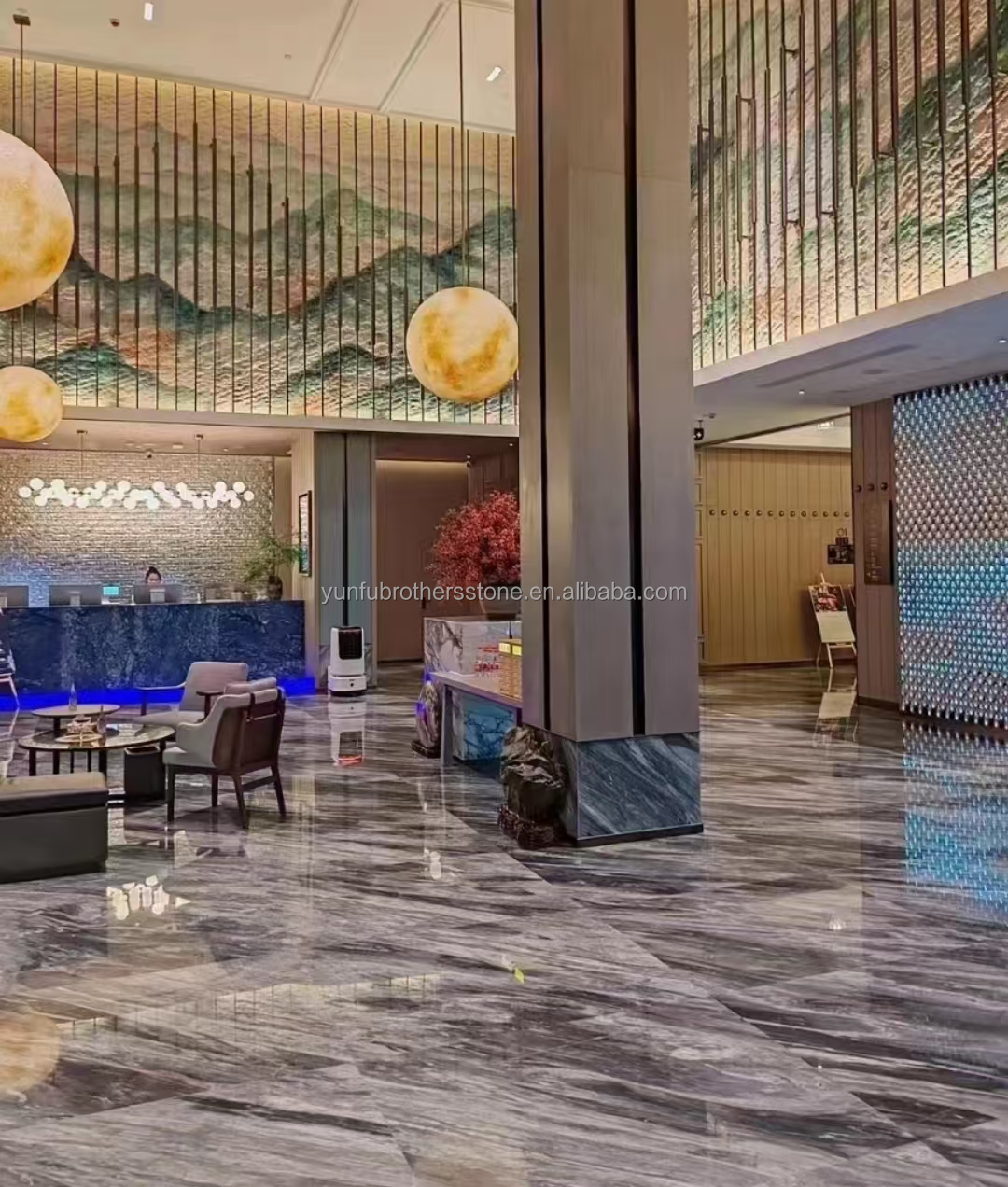 Hotel Interior Design Calcite Marble Step Floor and Stairs with Light in Florence Gray
