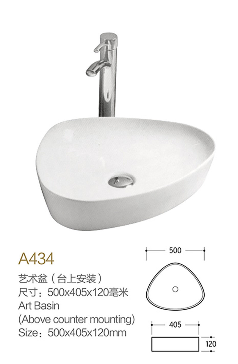 Polished Surface Counter Top Bathroom Sink White And Black Color Triangle Surface