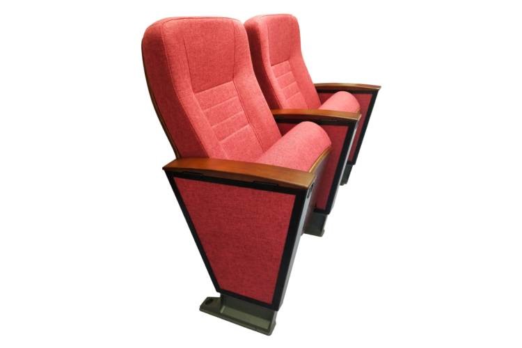 Red Aluminum Conference Room Chair Wood Armrest Padded With Fabric