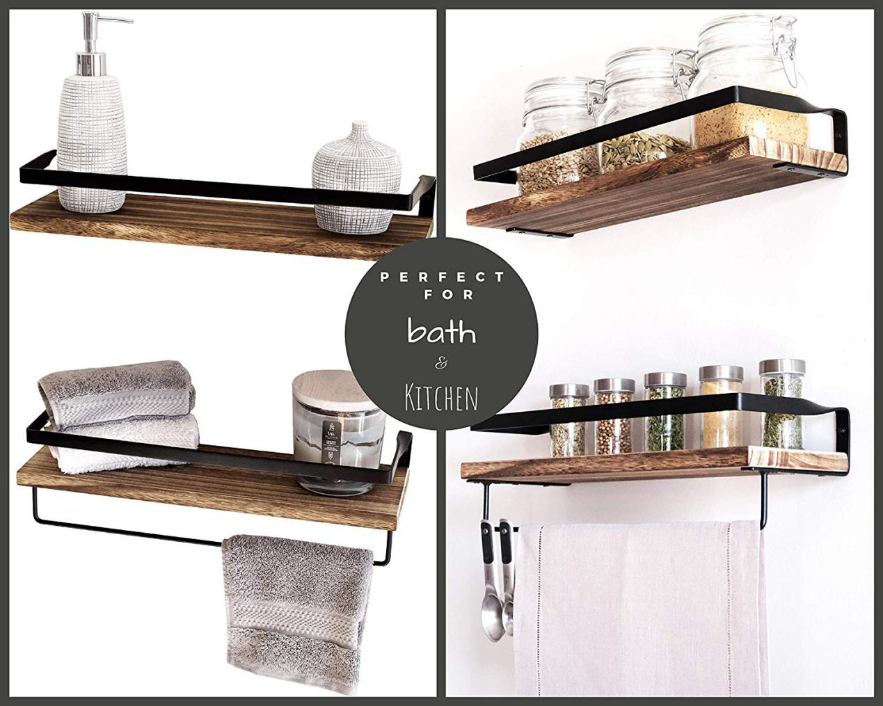 Powder Coated Kitchen Bathroom Bedroom Floating Wall Shelves with Carbon Steel Bracket