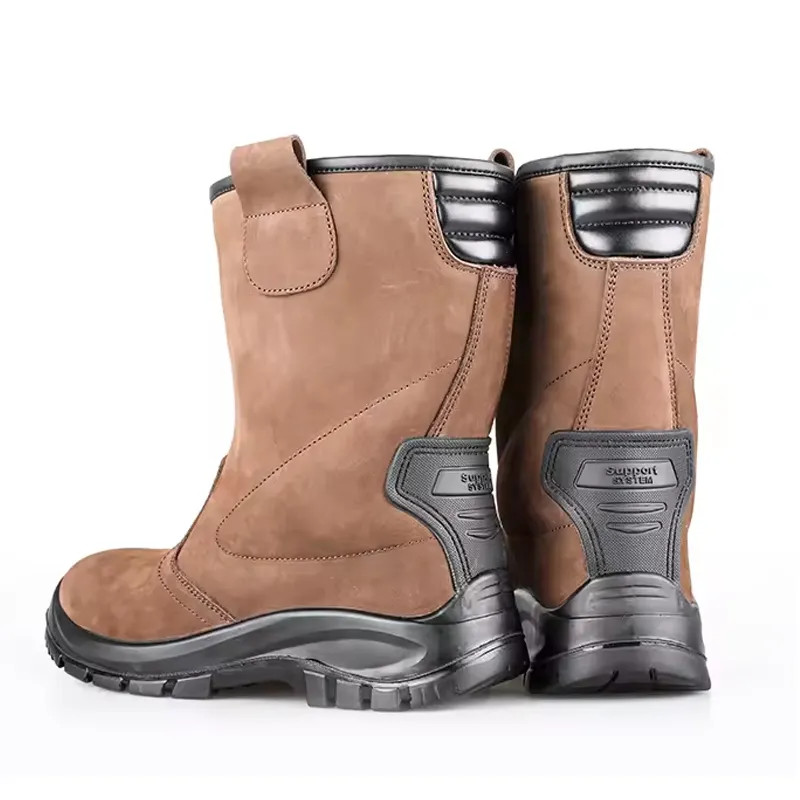 Brown Nubuck Knee High Boots Waterproof Non Slip Oil Resistant Shoes