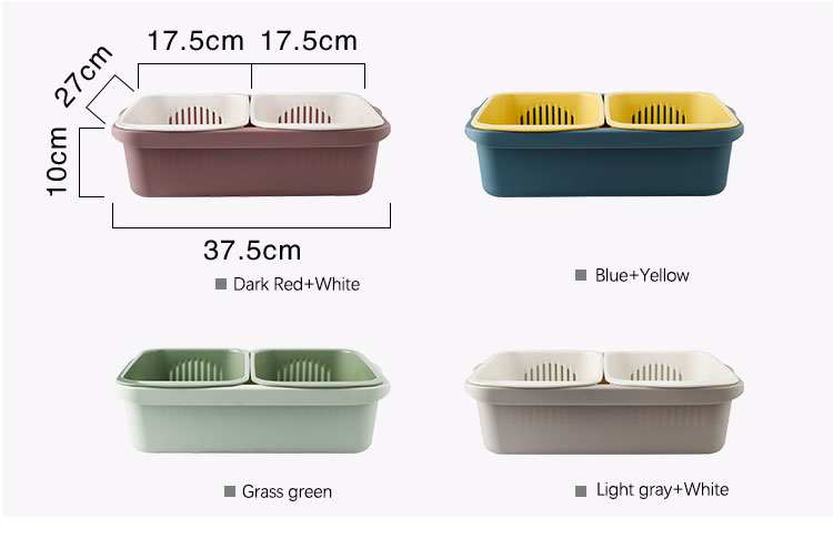 OEM ODM Rectangle Double Plastic Drain Basket Save Space Green