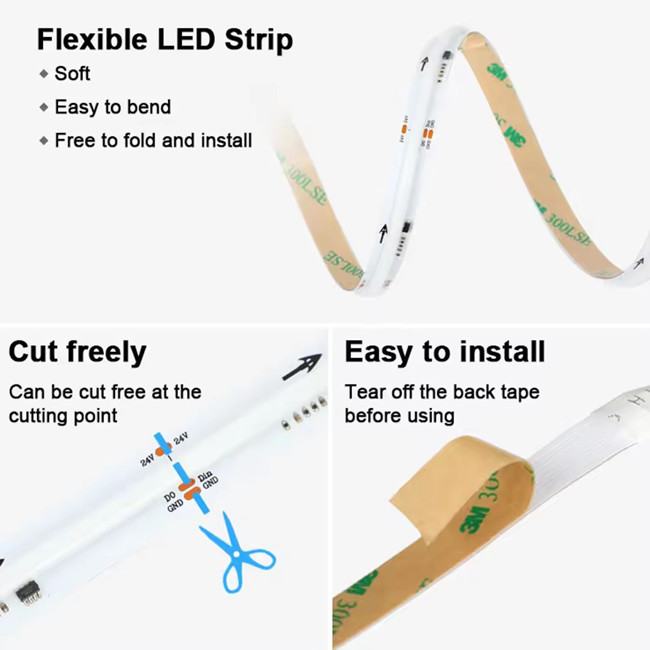 RGB COB LED Light Strip Addressable 12V 720 Light/Meter 2811IC Color Flexible