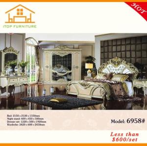 Quality antique MDF golden Cheap mirrored glass queen bedroom furniture set wholesale