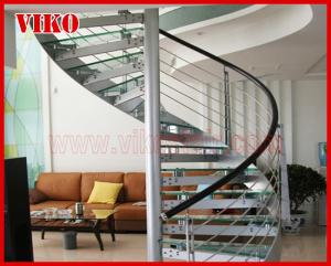 Quality Spiral StaircaseVH11S Spiral Stainless Steel Stair Tread Beech Curved Glass Handrail 304 Stainless Steel Railing Glass wholesale