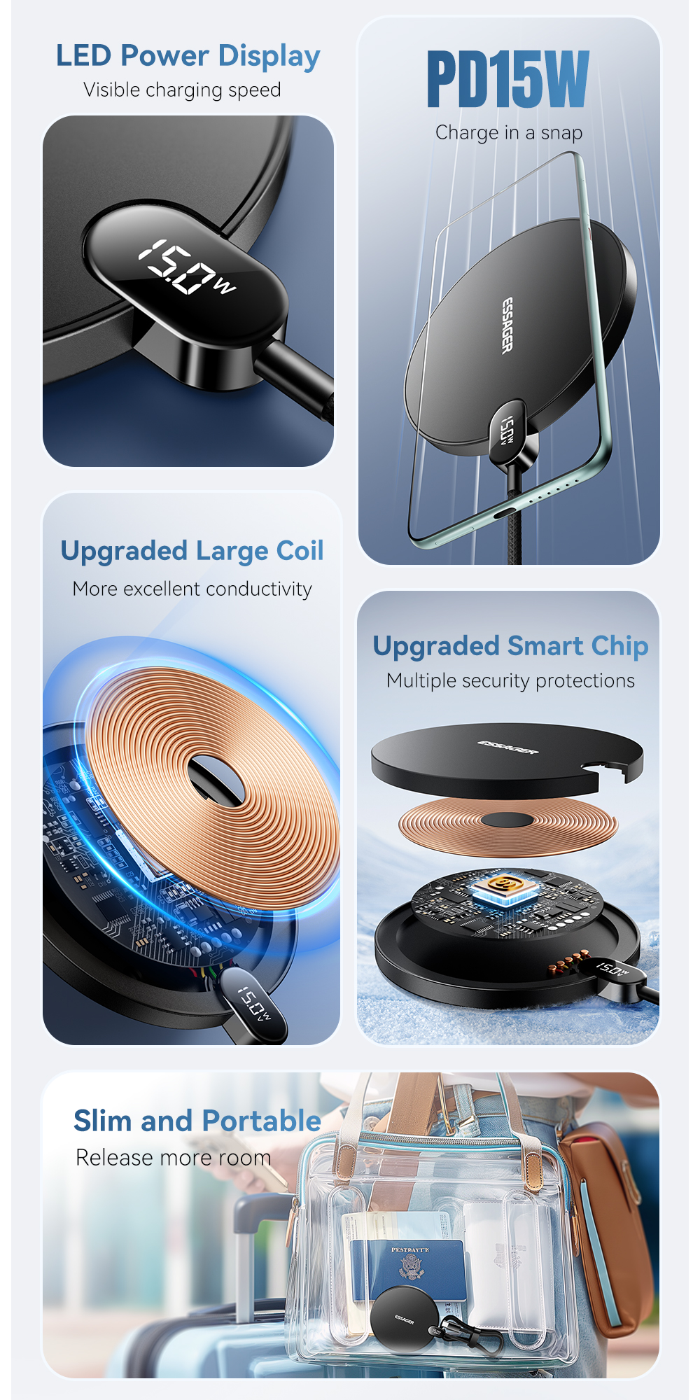 ESSAGER ES-WC15 Series 15W Charger for Android Magnetic Wireless Charger