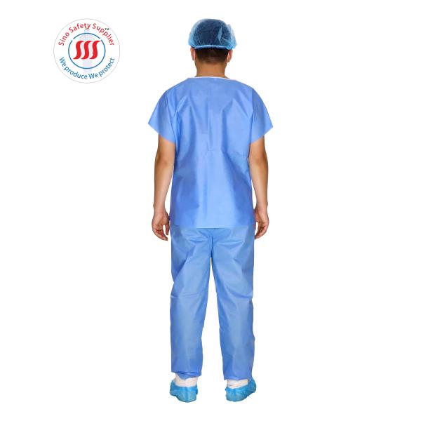 Blue Short Sleeve Hospital Surgical Scrubs Disposable Scrub Suit Clothing