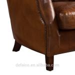Dark Brown Antique Genuine Leather Armchairs Solid Wood Frame