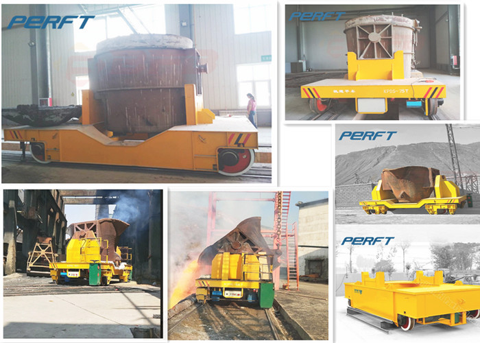 50 ton motorized driven electric rail flatbed ladle transfer car equipped hydraulic lifting equipment