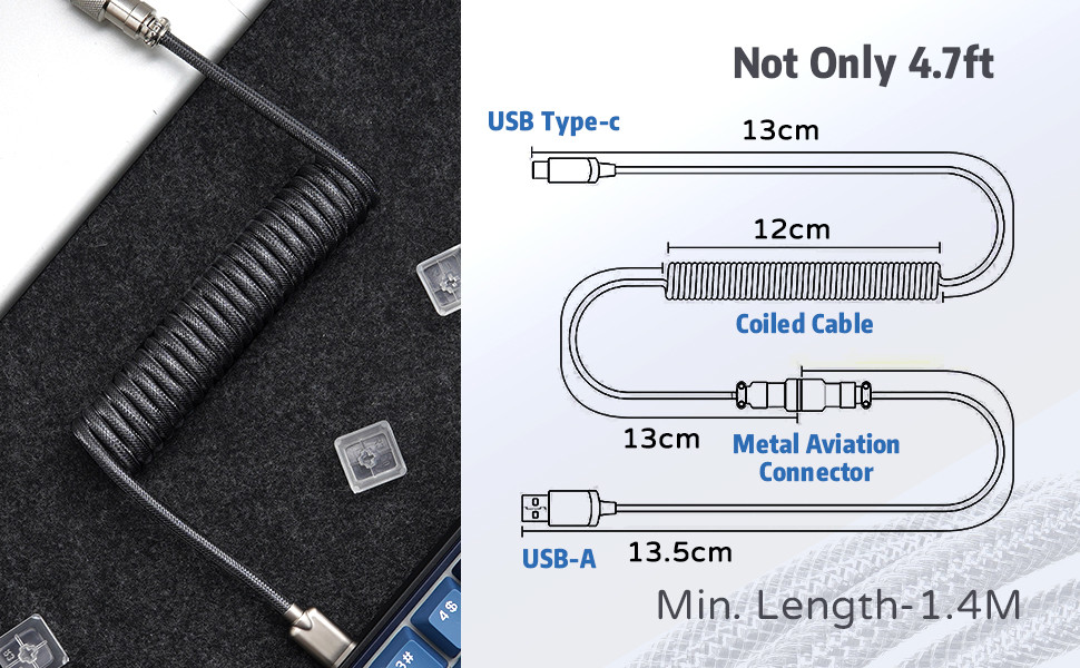 Coiled Custom USB Cables Double Sleeved Wire For Mechanical Gaming Keyboard