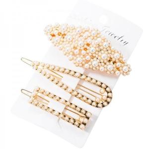 Quality GEOMETRIC ALLOY PEARL HAIRPIN SET wholesale
