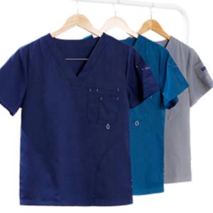 Quality Solid Color Custom Logo Unisex Short Sleeve Scrubs Chlorine Bleaching Resistant wholesale
