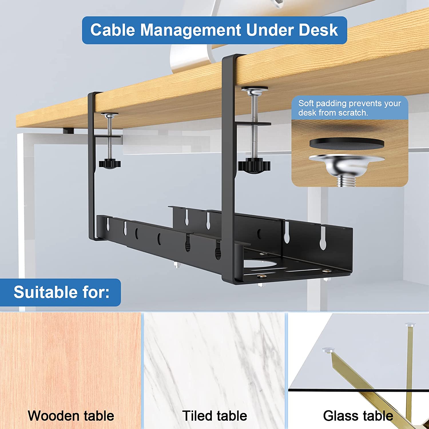 Adjustable Under Desk Cable Management Tray with Hooks Customized ISO9001 Rohs CE