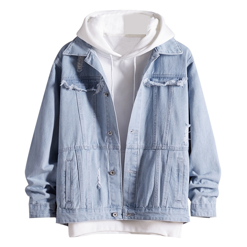 Custom Logo Single Breasted Blue Plain Jean Jackets
