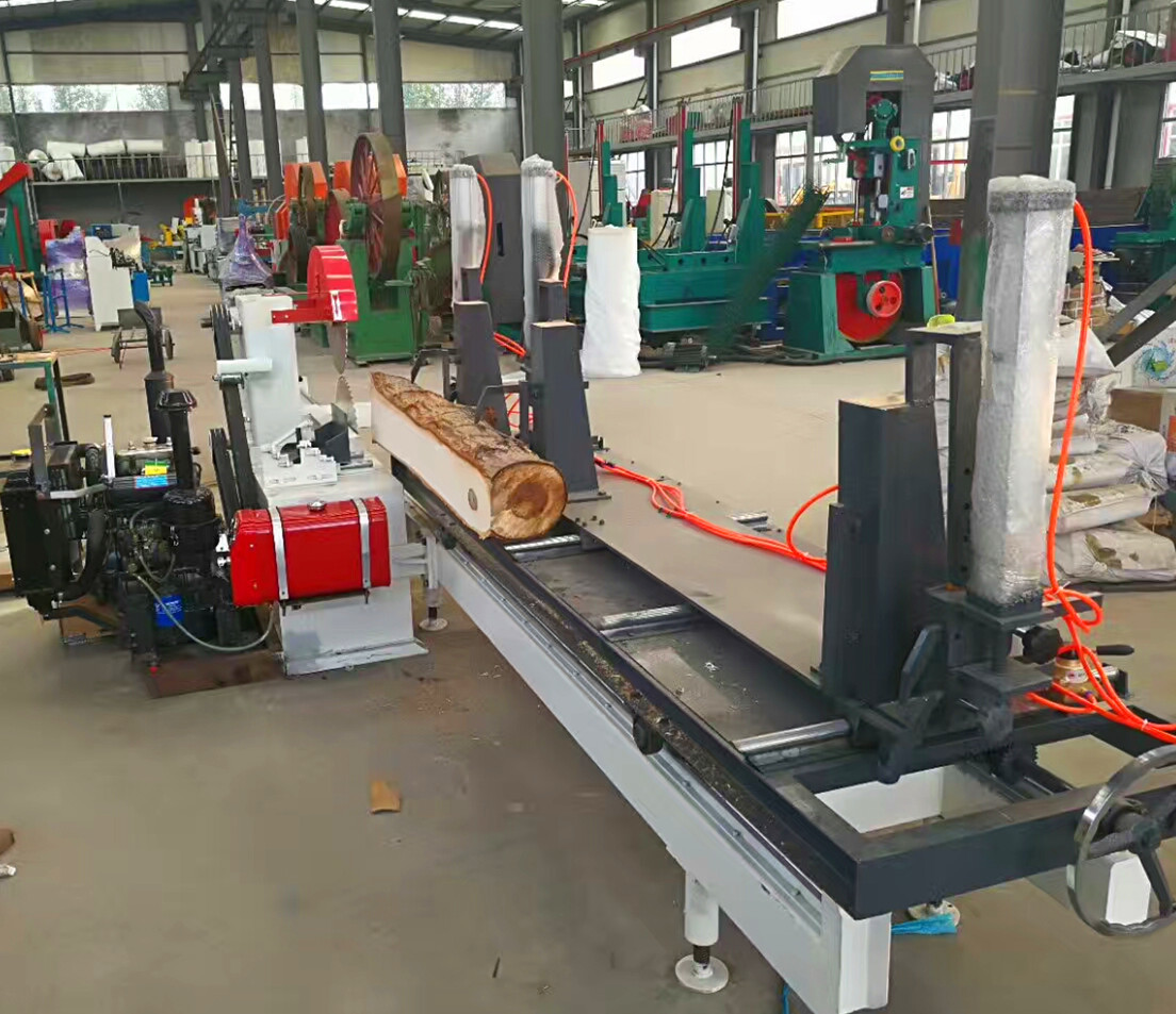 Round log circular saw sliding table sawmill, Big motor power Double Disc Circular Saws