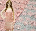 Chemical lace with Red/Pink /Orange Color + Embroidery 3 mm Sequin Lace Fabric