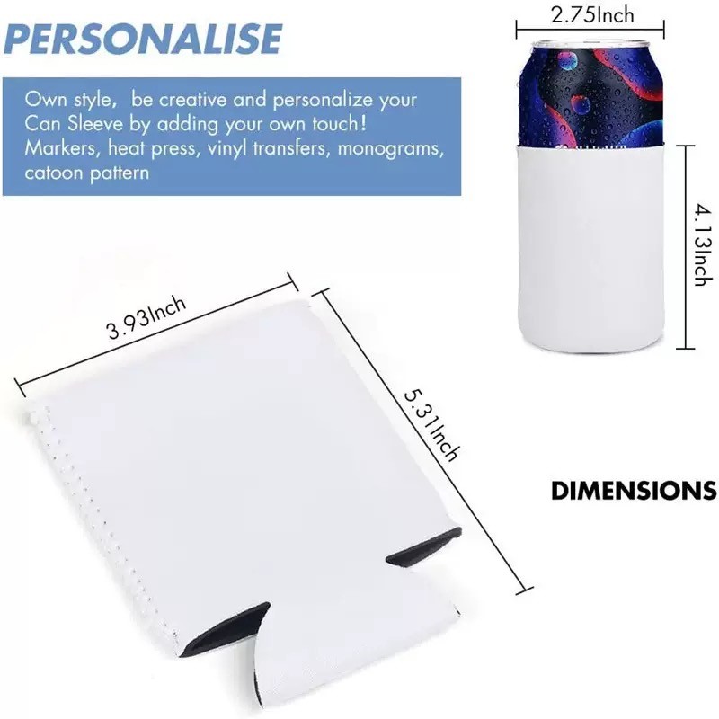 White Neoprene Sublimation Can Cooler Sleeve For Sublimation Heat Transfer Printing