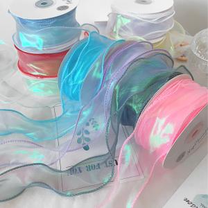 Quality 40mm Polyester Organza Ribbon With Satin Edge Shinny Pink Organza Ribbon wholesale