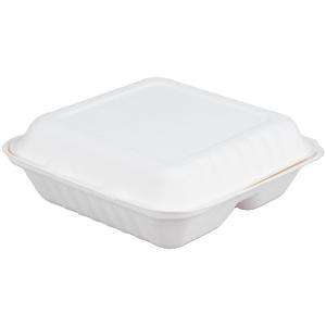 Quality 8 Inch Biodegradable Sugarcane Bagasse Clamshell 3 Compartment Disposable Lunch Box wholesale