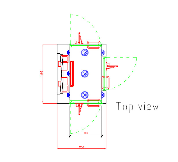 Single Person Cleanroom Air Shower With 90 Degree Corner Doors , 800W Blow Power