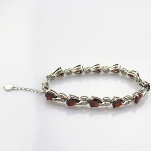 Quality Sterling Silver Created Garnet Clear CZ Diamonds Tennis Bracelet(B02GARNET) wholesale