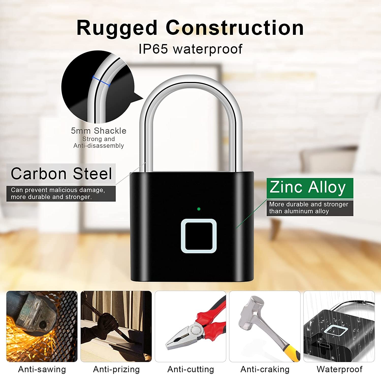 Keyless Smart Thumb Print Padlock Anti Theft Electronic Pad Locks For Luggage Door