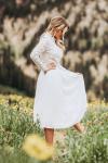 White Cut Out Ladies Lace Dresses With Lantern Sleeves 100% Polyester