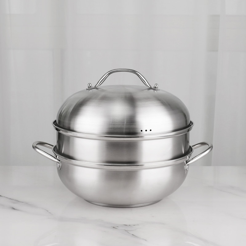 Double Food Steamer Set 28cm Stainless Steel Non Stick For Cooking