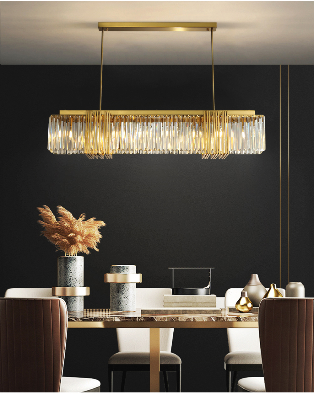 Rectangle Led Crystal Chandelier Dining Room Creative Design dining table light(WH-CY-199)