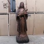 Bronze Shepherd Jesus Statue Holding Lamb Sculpture Christian Religious Life