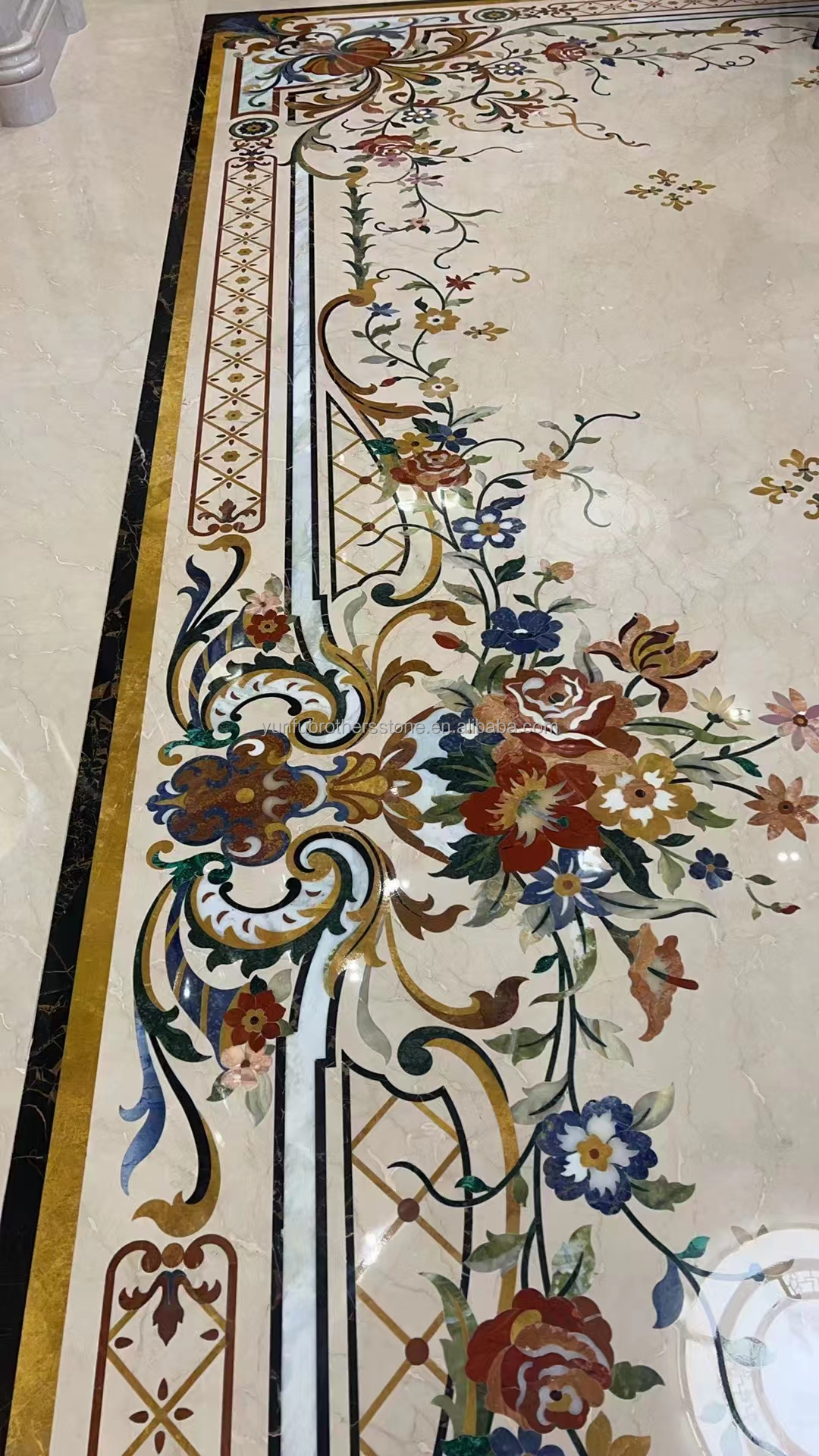 Customized Cut-To-Size Water Jet Marble Inlay Medallion for Modern Villa and Hotel