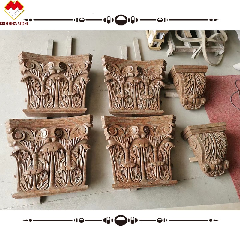 Hand Carved Beige Marble Column Capital for Garden Roman Pillars Square Column