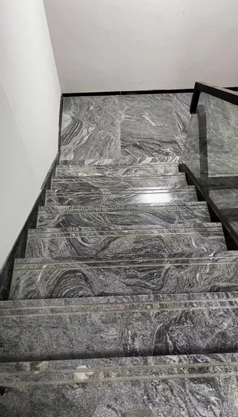 Modern Hotel Matt Surface Finishing Natural Stone Dark Grey Granite with White Veins Stair