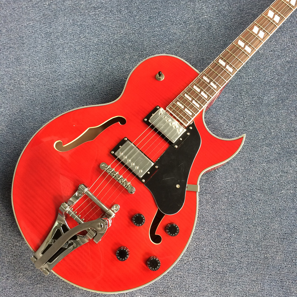 New style high quality hollow body jazz electric guitar, Tremolo system ,Cherry burst color