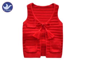 Quality String Closure Girls Sleeveless Cardigan U Neck Front Pockets Knitted Vest wholesale
