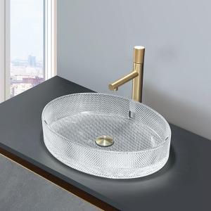 Quality European Style Oval Shaped Glass Vessel Basins Crystal Clear Sink Oval Shaped wholesale