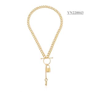 Quality Key Lock Pendants Buckle Torque Jewelry Necklace 18k Gold Stainless Steel Chain wholesale