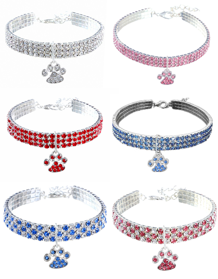 Rhinestone Cat Diamond Collar Blue Red Diamond Collar Necklace For Dogs