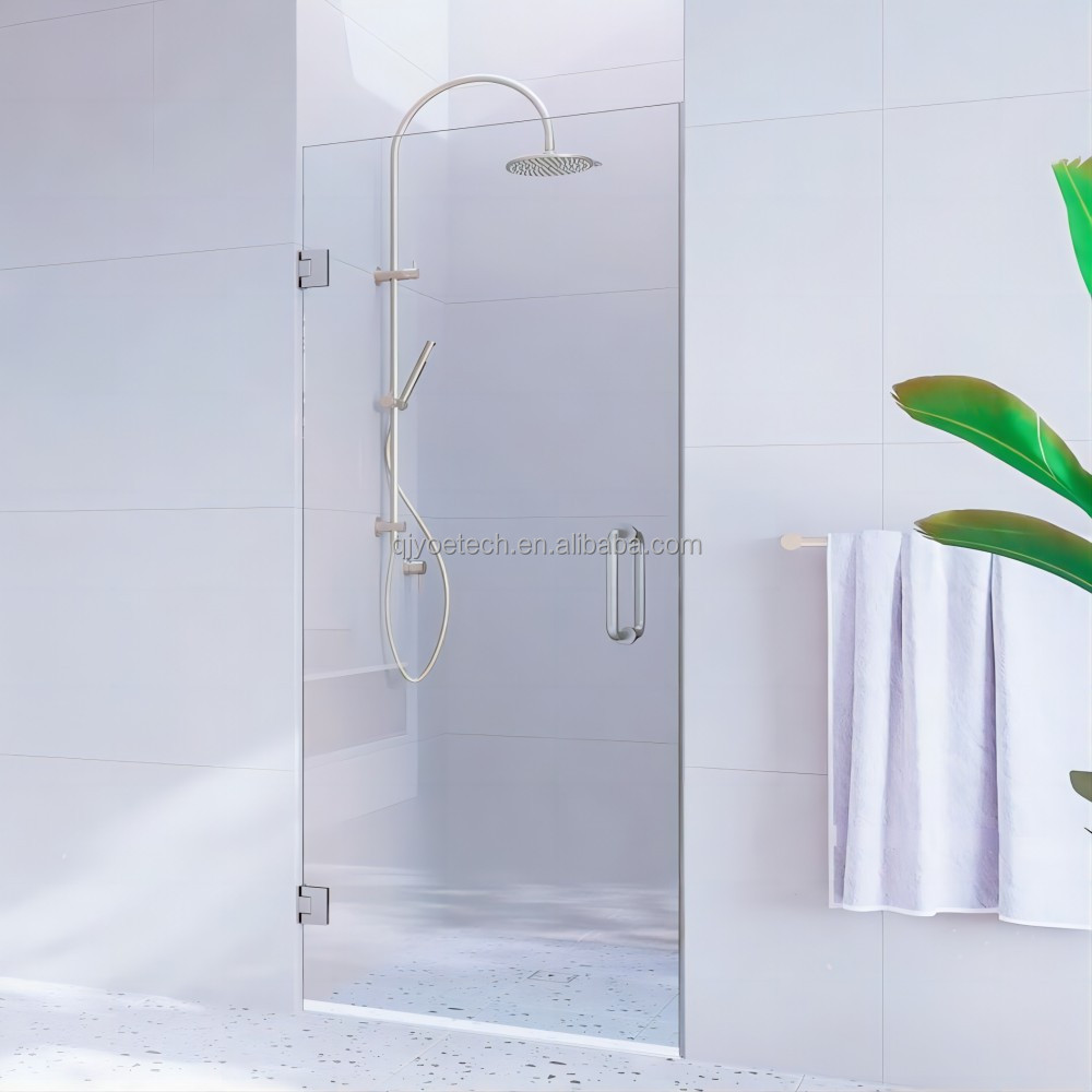 Customized Color Tempered Glass Single Frameless Shower Door with Solid Hinged Handle