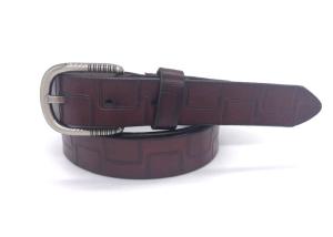 Quality Brushed Gunmetal Real Leather Belt Womens Embossed Labyrinth Pattern wholesale