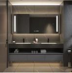 Apartment Bathroom Cabinet Set Nordic Modern Black Wooden Mirrored Wall Mounted