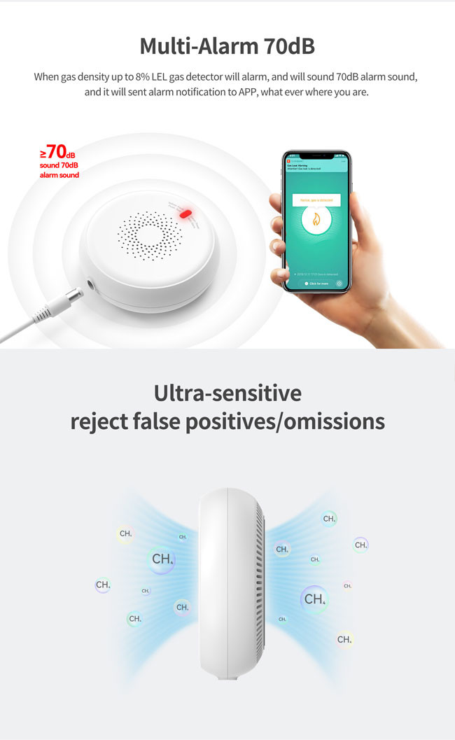 DC 12V Smart Life Tuya Gas Sensor CH4 Detecting 85x30mm 2.4GHz
