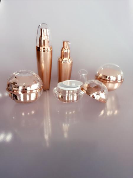 15ml 30ml Lotion Gold Acrylic Airless Cosmetic Bottle / Cream Jar For Skincare