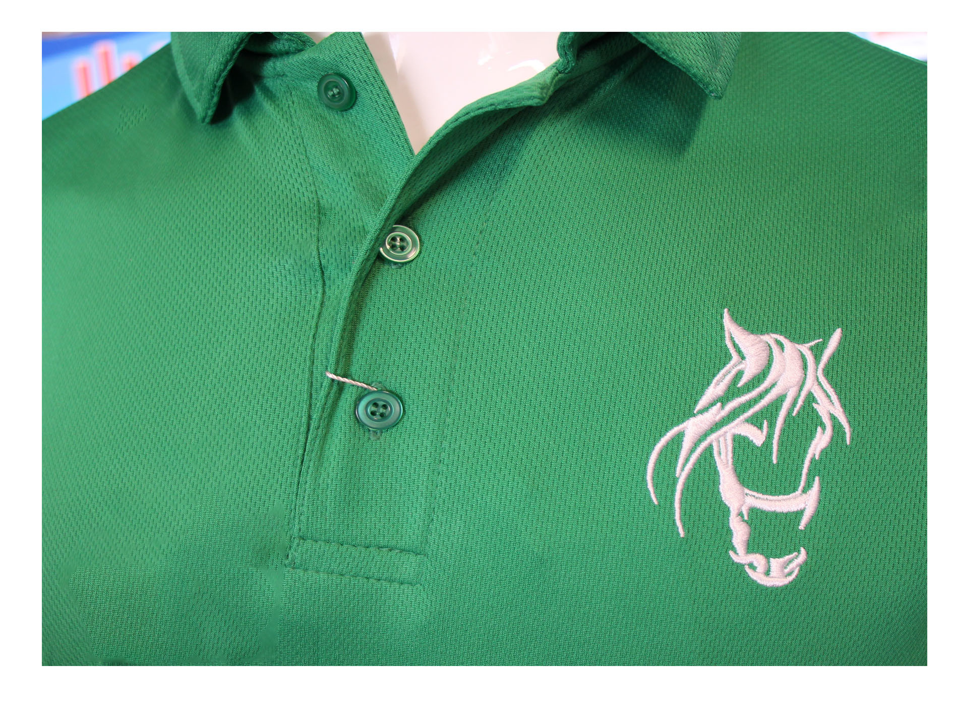 Green 180gsm Men's Long Sleeve Shirts With Embroidery Lapel Collar