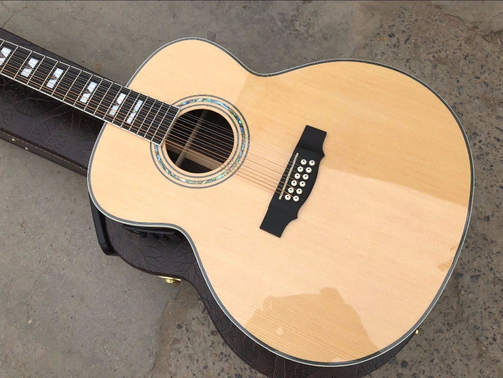 Top quality solid top custom guild jumbo 12 strings gloss finishing acoustic electric guitar 12 string guitar